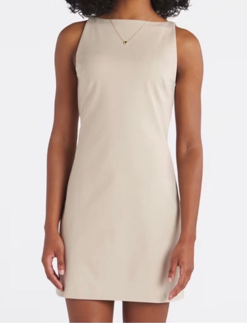 41 Hawthorn Dress SZ Large Classic Office Sleeveless Shift Beige Ponte Knit NWT